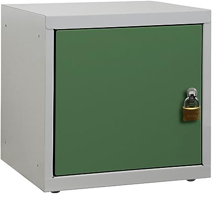 PROREGAL Schließfachwürfel Blocky mit Drehriegelschloss für Vorhängeschloss | HxBxT 40x40x40cm | Lichtgrau/Grün | Schließfachschrank Metallspind Wertfachschrank