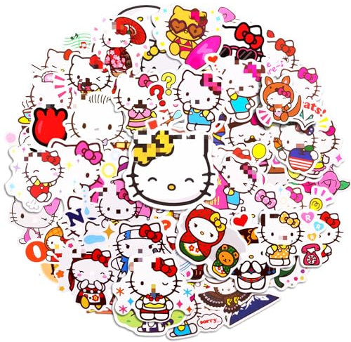 Chukua 100 Stück Kitty Sticker, Aufkleber Wasserfest, Sanrio Sticker Set Mitgebsel Kindergeburtstag Gastgeschenke für Skateboards, Bottle, Tablets, Schultaschen, Türen