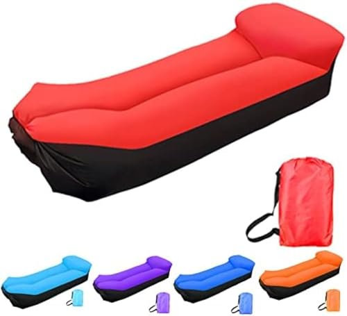 Erwachsene Luftsofa Kinder, Luftliege OutdoorWasserdichtes Aufblasbares Sofa, Campingsessel Aufblasbar Strandsack Luft Airlounge Klappbare Gartenliegen,Rot,Bonny369