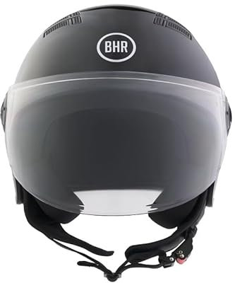 BHR Casco Demi-Jet 834 FLOW - Casco Scooter Estivo Omologato ECE 22.06 con 16 Fori di Aerazione - Visiera Antigraffio e Sgancio Micrometrico, Nero Metallizzato, S