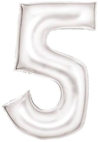 Amscan Große Zahl 5 Silk Lustre weiß Folienballon N34 verpackt 86 cm