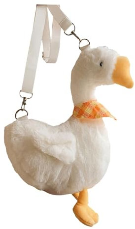Frauen Gans Umhängetasche, Gans Crossbody Tasche Beutel Gans Plüsch Tasche für Urlaub Party, weiß
