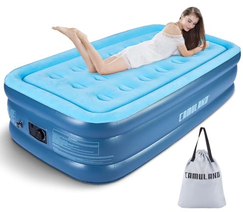 CAMULAND Twin Luftmatratze mit eingebauter Pumpe 46cm Double Hoch Selbst Inflation Deflation Luftmatratze für Indoor Home,Camping,Gäste,Reisen(188x99x46CM)