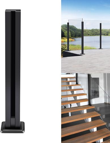 Aufun Glas Geländerpfosten Glashalter Edelstahl Schwarz Glasklemme Glas-Geländerpfosten für 10-12mm gehärtetes Glas werden, Sichtschutz Glas Terrasse Glas-Zaun Windschutz(85cm, Corner)