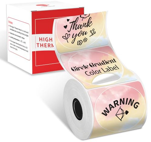 Phomemo M110 M120 M220 M221 M250 M150 M421 Etikettendrucker Thermo-Etiketten Runde Etiketten 50mm x 50mm für Preis, Adresse, Name, Logo, Barcode, Dankeskarte,Regenbogen Sternenhimmel Ettiketten 1Rolle