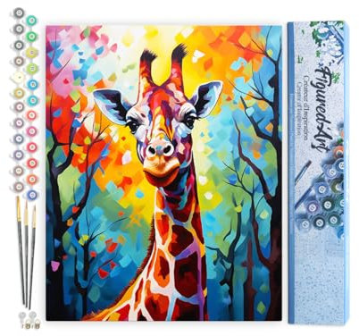 Figured'Art Peinture par Numéro Adulte Girafe Colorée Abstraite - Activité Manuelle Kit de Loisir Créatif DIY Numéro d'Art Complet Animaux - 40x50cm sans châssis en bois