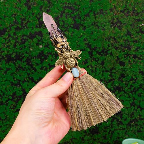 RJINGSHI Escoba mágica natural de cuarzo rosa de 7.1 a 7.87 pulgadas, suministros de altar de bruja de punto de cristal curativo para terapia de cristal, limpieza, dormitorio, oficina, decoración del