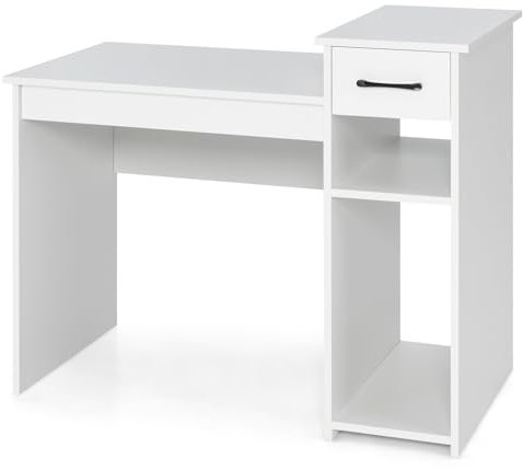 LIFEZEAL Escritorio de Oficina, Mesa de Ordenador con Cajón, Compartimento, Soporte de CPU, Ahorro de Espacio, Moderno, Estación de Trabajo, Mesa de PC de Madera, MAX 90 kg (Blanco)