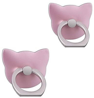 ISKIP 2 agarres de anillo para teléfono celular, 2 unidades de soportes para anillos de dedo para iPhone, Samsung, Huawei y todos los teléfonos inteligentes (gato-rosa)