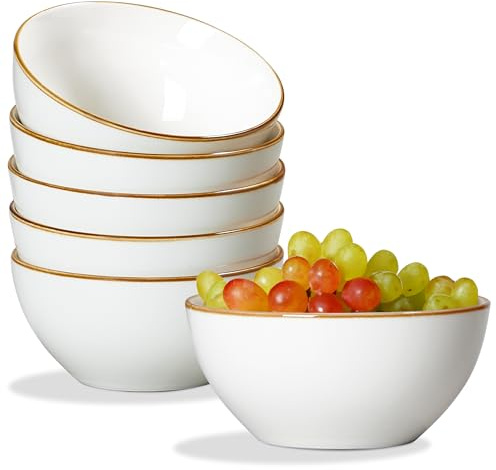 ONEMORE Lot de 6 bols en céramique de 600 ml, bols à céréales avec bord café, bols de service pour salade, collations, fruits, riz, passent au micro-ondes, au lave-vaisselle et au four