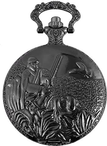 Excellanc Classix Motiv Taschenuhr Jäger Jagd + Kette Clip Weiß Schwarz Sprungdeckel Analog Quarz 9RP2607200009