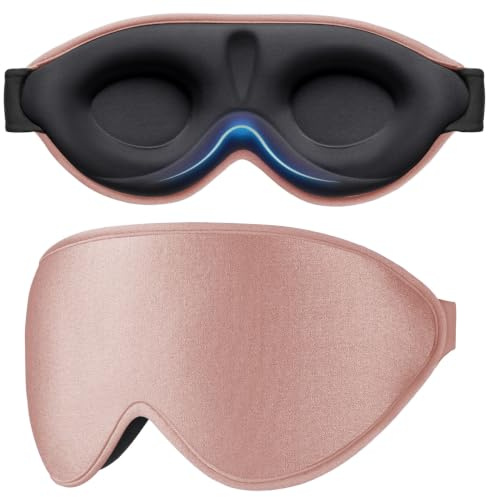 Gritin Schlafmaske für Seitenschläfer 3D Schlafbrille Bequem,Graurosa | Verstellbar Gummiband, Lichtblockierend und Atmungsaktiv, Ergonomisch Augenmaske für Mann und Frau, 2 Paar Ohrstöpseln