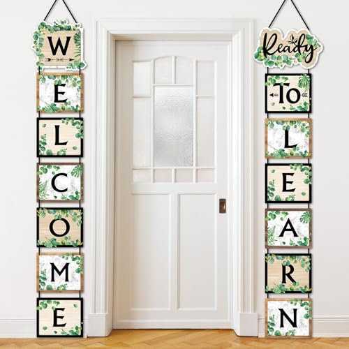 Blulu Back to School Banner Willkommensbanner für den Schulanfang Willkommen bereit zum Lernen Partyzubehör Foto Requisiten für Kindergarten Grundschule Dekoration (Eukalyptusblatt-Stil)