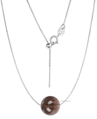 Erliway Halskette mit Rauchquarz-Kristall-Anhänger für Damen, 925er Sterlingsilber-Kette mit 10 mm A+ Grade Kristallperle, 45cm verstellbare Länge Heil-Halskette Schmuckgeschenk für Frauen Mädchen