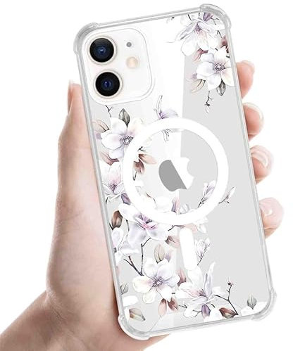 Foonary Transparent Cover Magnetic for iPhone 11 6.1, Compatible with MagSafe with Purple Flower Aesthetics Pattern Case Wireless Charging, Protective Bumper Soft Silicone TPU Cases for iPhone 11