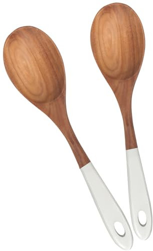 2 Pcs Large Wooden Spoons for Cooking Serving Spoon Set 12 inch Long Big Mixing Spoon for Baking Cooking Spatula Unique Acacia Wood Utensils Ladle Teak Kitchen Tools Cooking Stirring Spoons