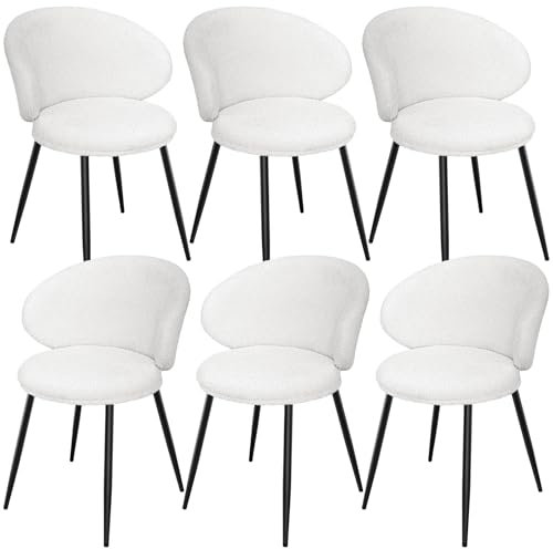 LEWE Esszimmerstuhl 6er Set, Sessel für Schlafzimmer Weicher Plüschiger Stoff Armlehnstuhl mit Metallbeinen,Freizeitsessel für Wohnzimmer/Vanity