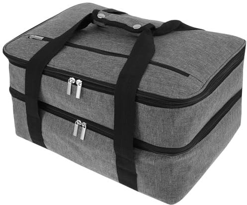 Foppla Insulated Double Casserole Carrier Expandable Thermal Tote Bag Lightweight Thermal Tote with Handles Leakproof Snack Tote Bag Wide Opening Thermal Food Carrier for Work Travels Outdoor(grey)