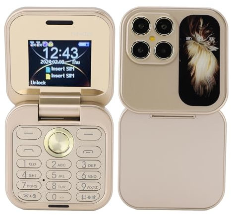 PUSOKEI Mi NI Flip Handy, 2G Flip Handy mit 1,77 Zoll Bildschirm, Kleinstes Flip Handy mit Dual Nano SIM Steckplatz, FM Radio, HD Rückkamera, LED Taschenlampe, 1000 mAh Akku (Gold)