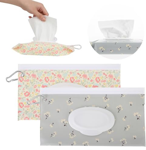Tyqour 2 Pack Reusable Wipes Pouch Baby Wipe Holder Portable Wet Wipes Dispenser Refillable Travel Baby Wipes Case Waterproof and Dustproof, Baby Wipes Holder Keeps Wipes Fresh