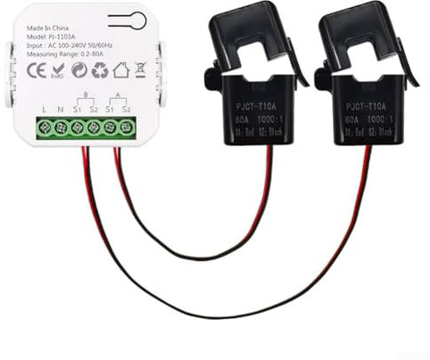BlissfulAbode Für Smart WiFi Energy Power Voltage Alarm Meter 1/2 K mit Klemme für Tuya, Smart Meter Energiemonitor WiFi Stromverbrauch Monitor (Weiß 2CT)