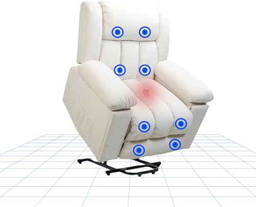 FLEXISPOT Relaxsessel, Aufstehsessel mit versteckter Becherhalter & Armlehnen-Aufbewahrung, Massagesessel mit Heizungfunktion im Wohnzimmer, Fernsehsessel, Liegesessel mit USB (Weiß)