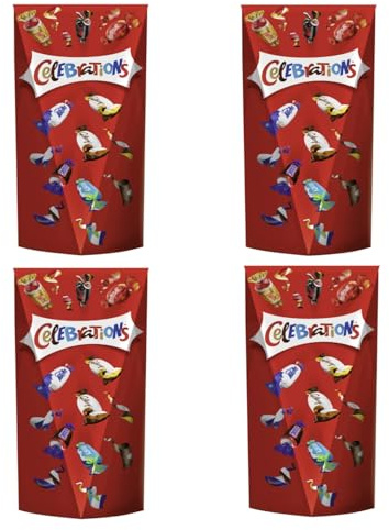 CELEBRATIONS Pop Box 4x 350g Geschenkebox Geburtstag Weihnachten Keks mit Milchschokolade Mars Snickers Twix Bounty Milky Way Galaxy Caramel Maltesers Teasers