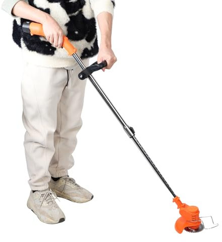 Cordless Trimmer, Electric Grass Strimmer with 2 X 21V Lithium Battery, Telescopic Rod Lightweight Weed Eater Cutter, Rechargeable Handheld Lawn Mower For Garden