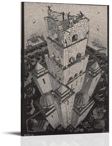 M. C. Escher Kunstposter, Turm von Babel, Leinwand-Kunstdruck, hängende Foto-Idee, Dekoration, Wohnkunst, 60 x 90 cm