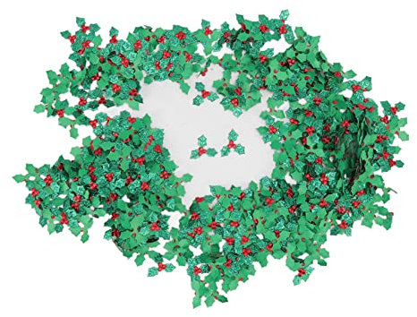 aqxreight 1000 Stcs Künstliche Stechpalme Beeren mit Grünen Blättern für Weihnachtsdekoration Lebensechter und Lebendiges Design für Girlanden und Mehr