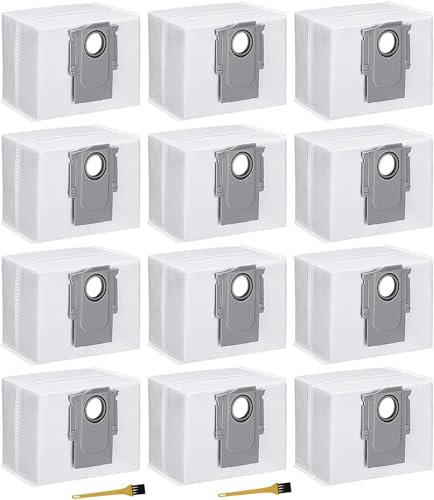 12 Stück Staubbeutel für Roborock S7 MaxV Ultra /S7 pro Ultra/ Q7 Max+/Q7 Max+ Plus/ Q7 Max / Q5+ Staubsauger Absaugstation,Staubbeutelzubehör mit großer Kapazität mit 2 Bürsten