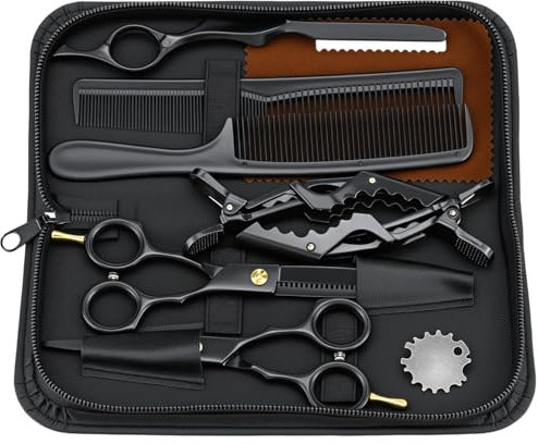QWORK® Haarschere 5,5 Zoll Profi Friseurscheren Set, Edelstahl Haarschere Friseurschere, Schwarz Friseurschere, für Herren & Damen