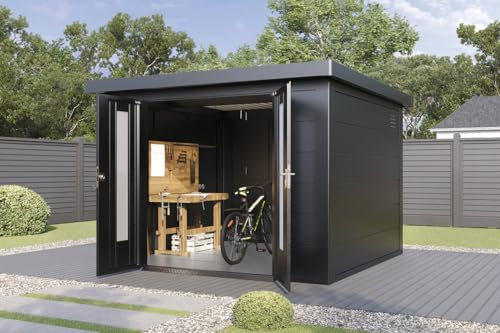 Finnhaus Wolff Metall-Gerätehaus Eirik 3030 Anthrazit Gerätehaus aus Metall in Anthrazitgrau, Geräteschrank mit 0,55 mm Wandstärke Gartenhaus