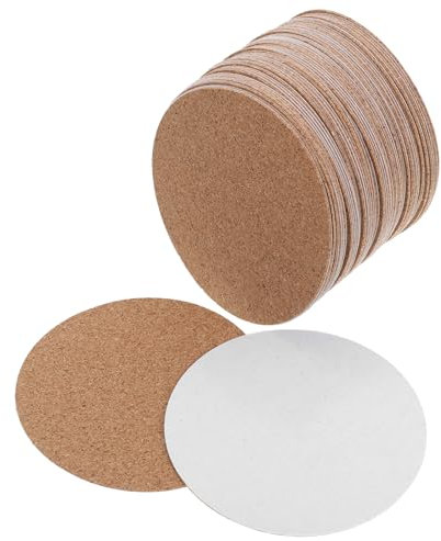 IMIKEYA 50pcs Auto-adhésif En Liège Rond Coasters Feuilles De Support En Liège Mini Carreaux De Liège Carreaux En Liège Pour Les Sous-verres Et L'artisanat Bricolage