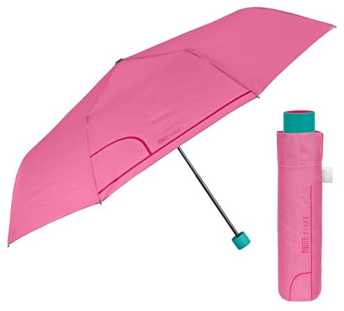 PERLETTI Ombrello Pieghevole Apertura Manuale Donna Uomo - Ombrello Antivento Piccolo da Borsa Viaggio Resistente Leggero - Ombrello Mini Compatto Tinta Unita - Diametro 97 cm (Rosa)
