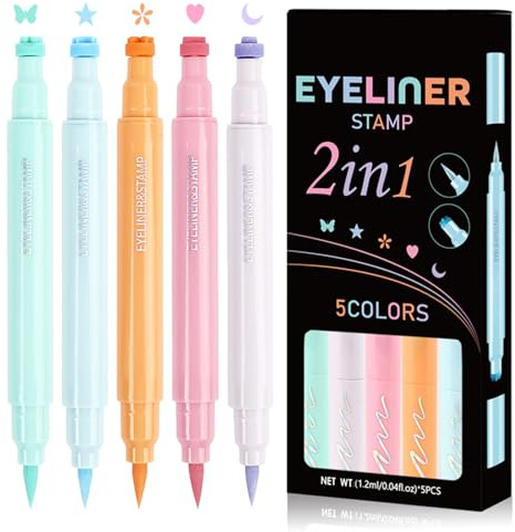 Bunter Eyeliner Stempel Stift 5Er-Set, Wasserfester Eyeliner Stift Mit Zwei Enden, Wischfestes Und Schnell Trocknendes Make Up, Gesichts- Und Augenbemalung Eye Liner Für Partyfeste
