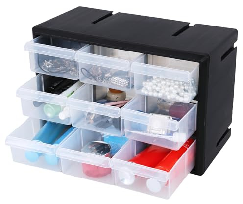 Xeabia 9-Drawer Plastic Parts Storage Craft Cabinet, Bead Organizer Cabinet, Black