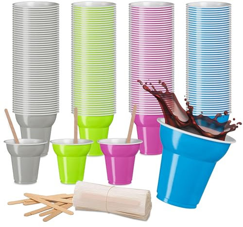 COFFISANO Set 200 Bicchierini Caffè + 200 Palette, Bicchieri 70 ml in Plastica e Palettine in Legno Betulla per Espresso, Bevande, Orzo, Ufficio, Asporto