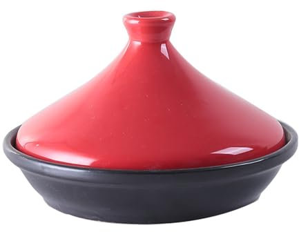 HAJHI Gewerblich Tajine Topf für Gasherde Elektroherde Keramik Tagine Marokko Mit Deckel Traditionell für Küche Kochen(L,Rot)