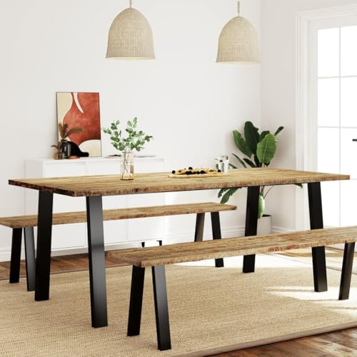IKAYAA Mesa de Comedor Madera Maciza de Acacia 200x90x75 cmMesa Industrial de Comedor Mesa Salon Rustica Mesa Comedor Patas Metálicas/Hierro