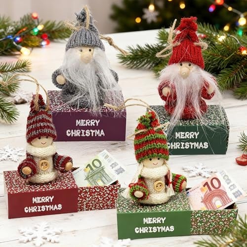 Zkaoai Wichtel mit Geldgeschenk Box, 4 Stück Wichtel Zwergen Wichtelbox Geldgeschenkbox mit Kleber, Weihnachtsboxen Weihnachts Geld Box für Gutschein Geldgeschenke Weihnachten