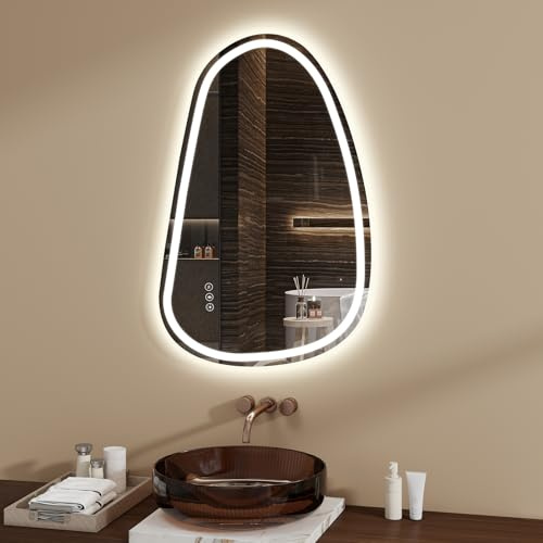 YOURLITE Bathroom Mirror with LED Lights, 85 x 55cm Oval LED Bathroom Mirror Wall Mounted, Vanity Makeup Illuminated Mirror with 3 Colour Temperature Demister Touch Control, IP44