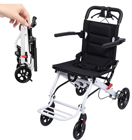 Sedia a rotelle pieghevole in carbonio leggero, sedia di mobilità da viaggio con freno ergonomico, design compatto 8,2 kg e ruote in PU stabili, uso interno esterno, aiuto portatile per anziani