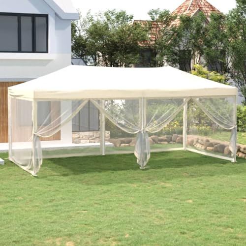 QJBSAVVA Faltbarer Pavillon 3x6 m Creme 210D Oxford UV-Schutz Seitenwände Stahlrahmen Gartenpavillon faltbar für Garten Grill Camping Pop-Up Event