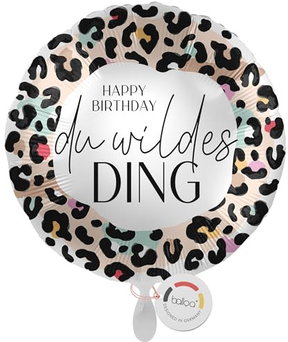 balloa Geburtstagsballon Wildes Ding Leo-Print, Folienballon, 33 cm | Leo-Print mit Wildes Ding Spruch, runde Form, heliumgeeignet, ungefüllt, freche Deko für Geburtstagsfeiern