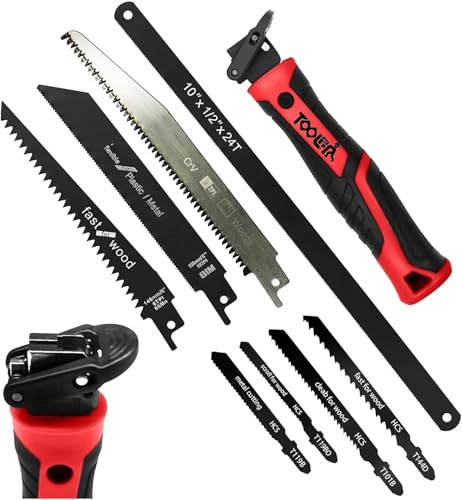 MagicBox 8-in-1 Hacksaw & Jab Saw Set Red, with 8 Blades for Metal Cutting, Wood,Drywall/Plasterboard, Mini Hack Saw with Unbreakable Handle & Quick-Change Lock, DIY Hand Saw Tool for Home Repair