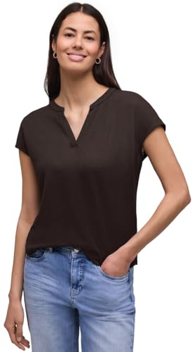 Damen Shirt mit Split Neck im Strick-Look