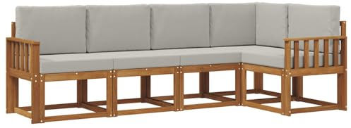 vidaXL Sofa Set mit Kissen 5 pcs Natürlich und Hellgrau, Gartenlounge, modernes Outdoor-Sofa, sectionale Möbel, langlebiges Patioset, Bequeme Terrassen-Sitzgelegenheit