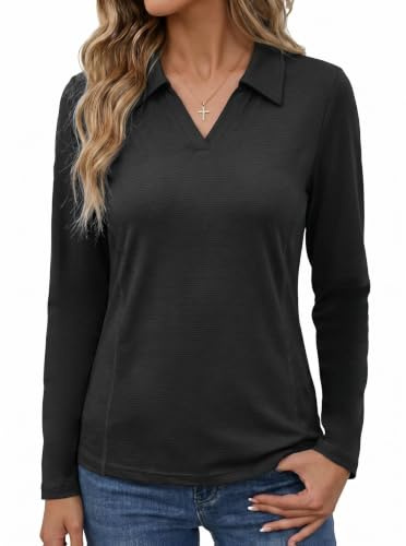 PINSPARK Polo Femme UPF 50+ Séchant Rapidement Respirant Noir Taille L