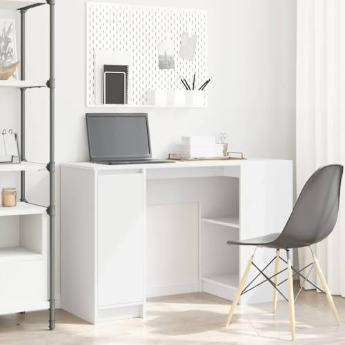 Drillkyn Schreibtisch Weiß Holzwerkstoff 120x42x76 cm mit Schublade und Ablage, Computertisch für Homeoffice Büro Arbeitszimmer, Laptop Sekretär mit Regal und Kabelmanagement